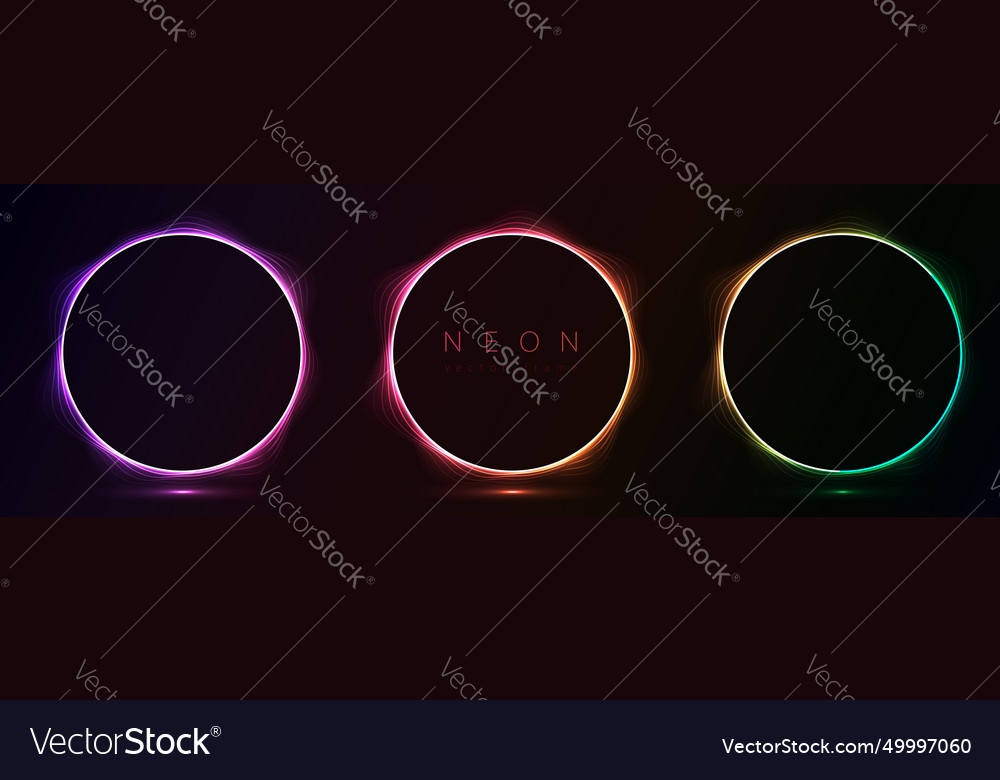 Set of glowing neon color circles round curve vector image Set of glowing neon color circles round curve