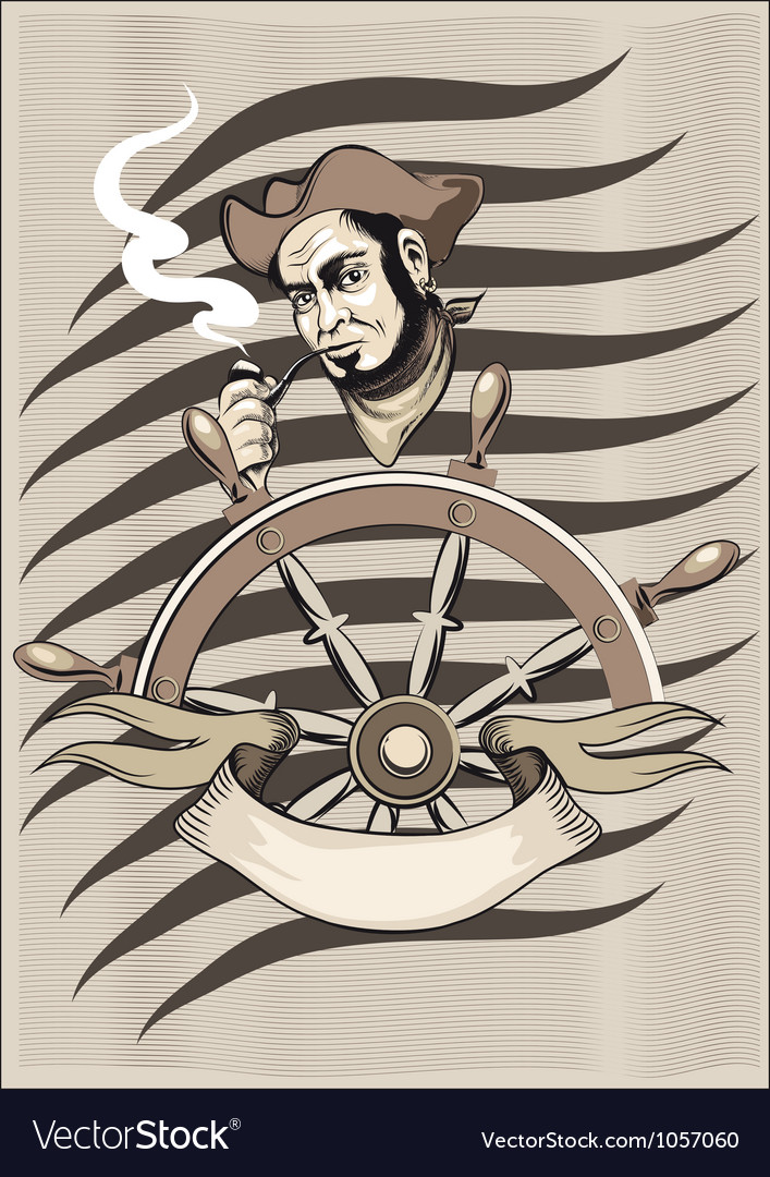 Smoking seaman behind a wheel Royalty Free Vector Image Smoking seaman behind a wheel Royalty Free Vector Image