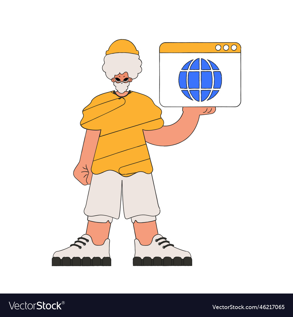 A bright and stylish of man using web browser vector image A bright and stylish of man using web browser