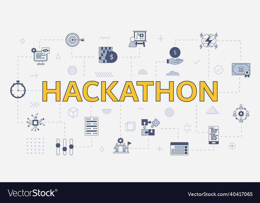 Hackathon concept with icon set big word vector image Hackathon concept with icon set big word