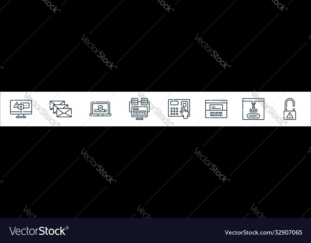 Hacker line icons linear set quality vector image Hacker line icons linear set quality