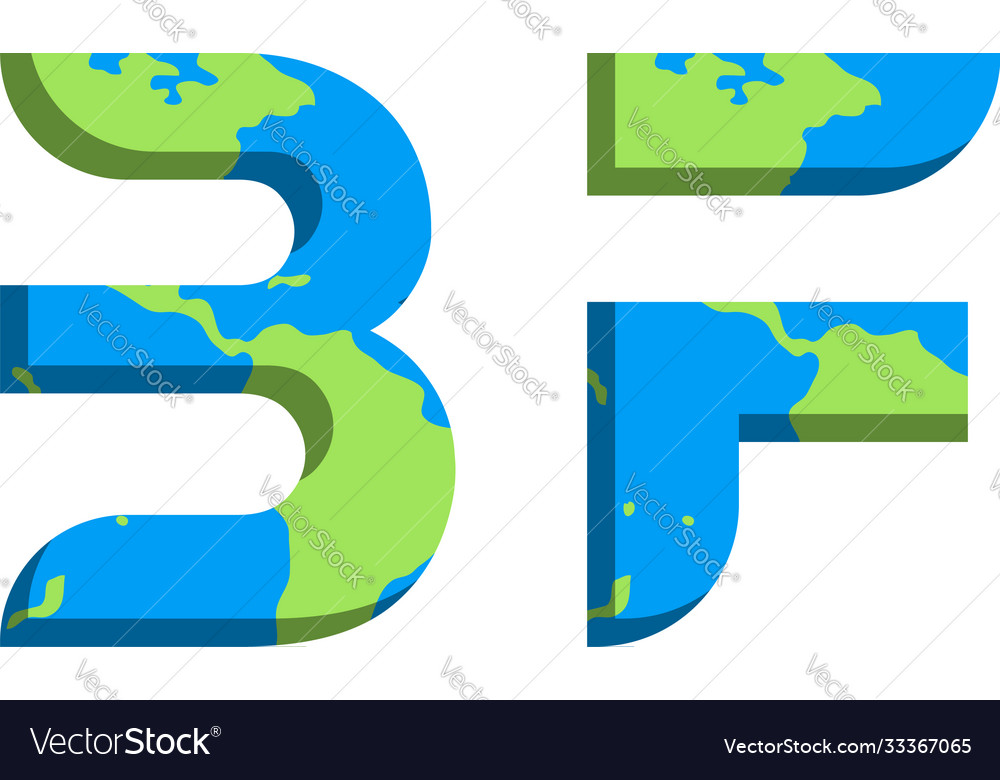 Initial bf logo design with world map style vector image Initial bf logo design with world map style
