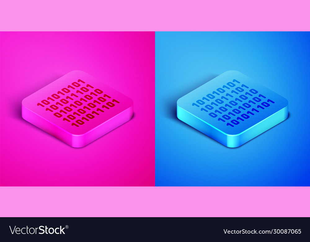 Isometric line binary code icon isolated on pink vector image Isometric line binary code icon isolated on pink