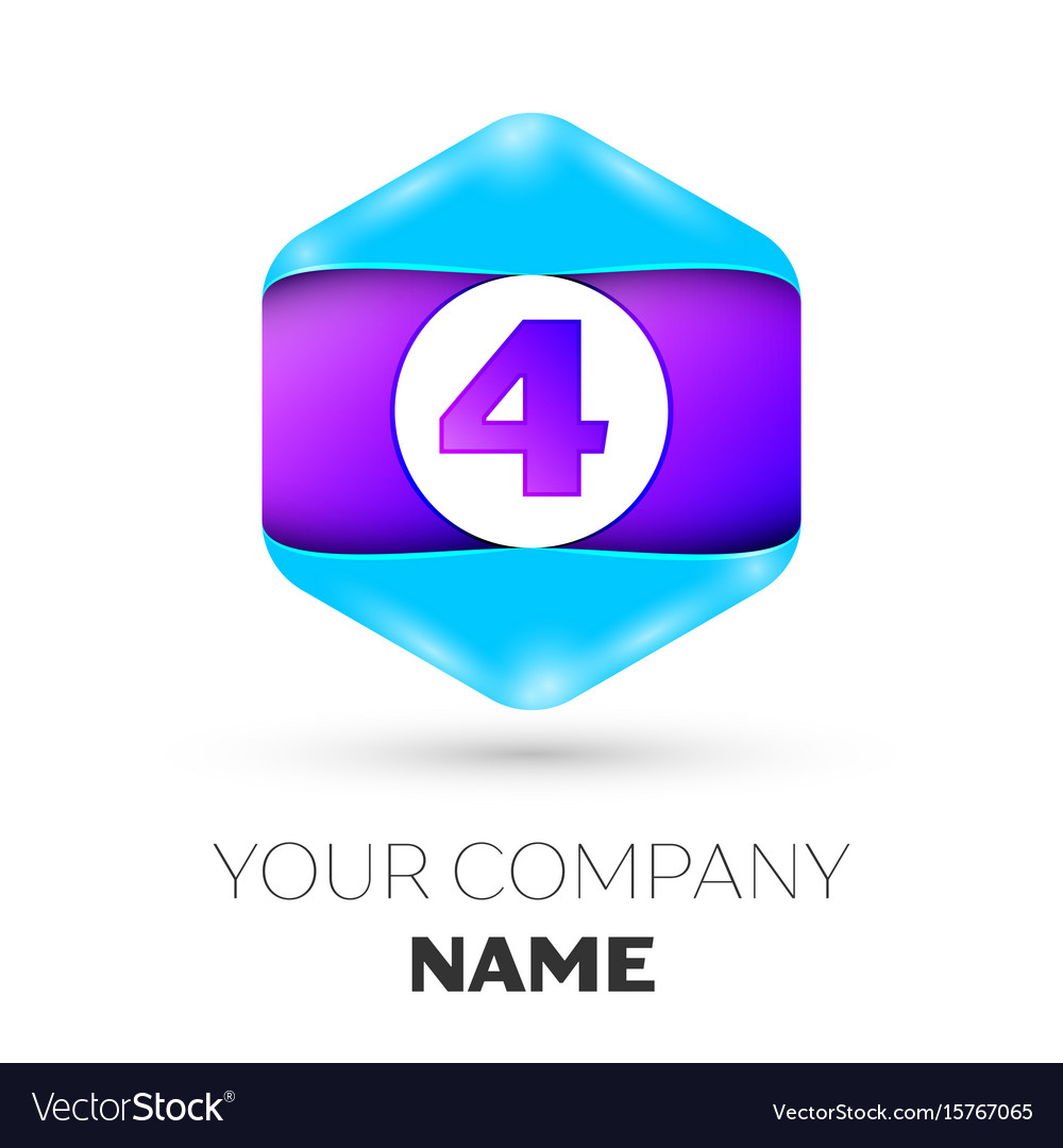 Number four symbol in colorful hexagonal