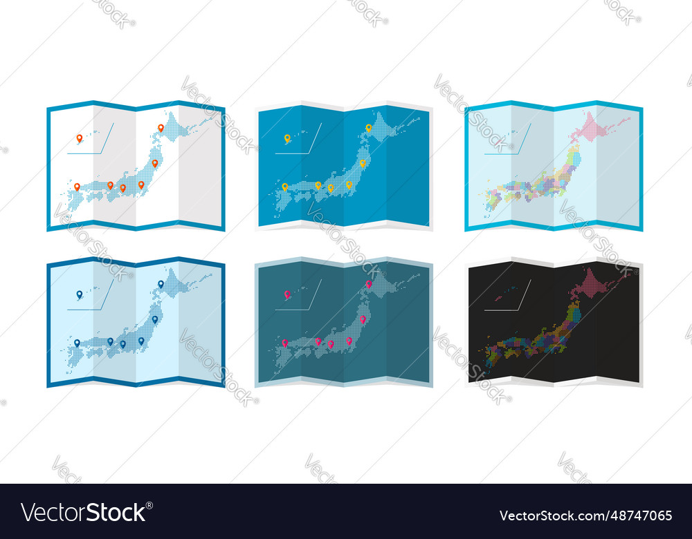 Set of four-fold japan map dot pattern