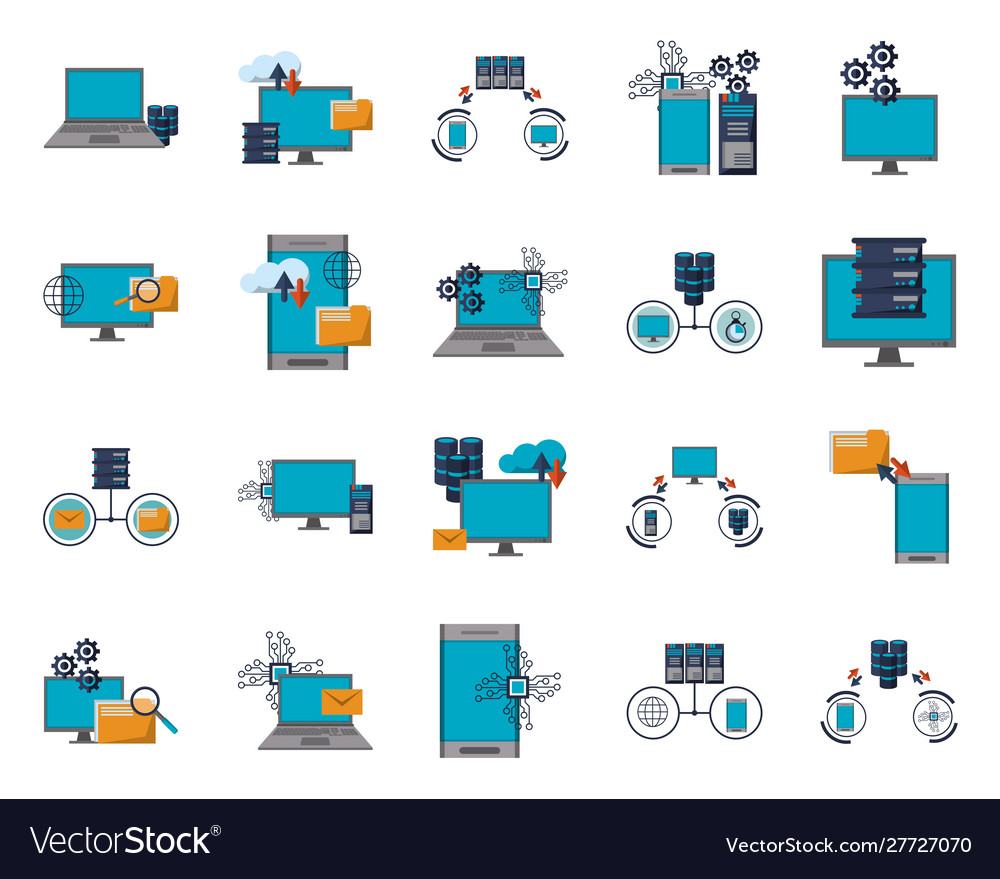 Bundle data center transfer information icons vector image Bundle data center transfer information icons