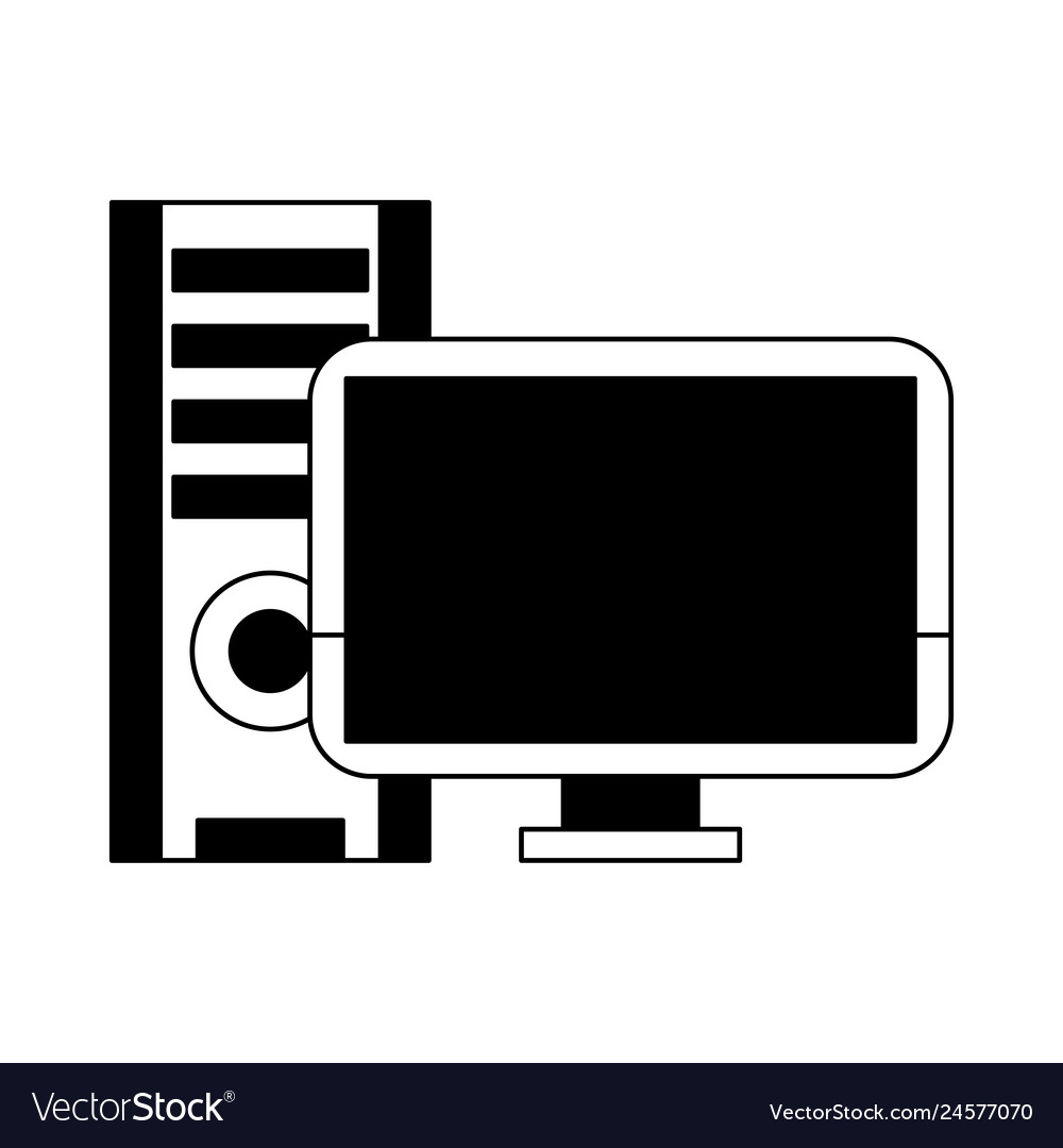 Desk computer with cpu in black and white