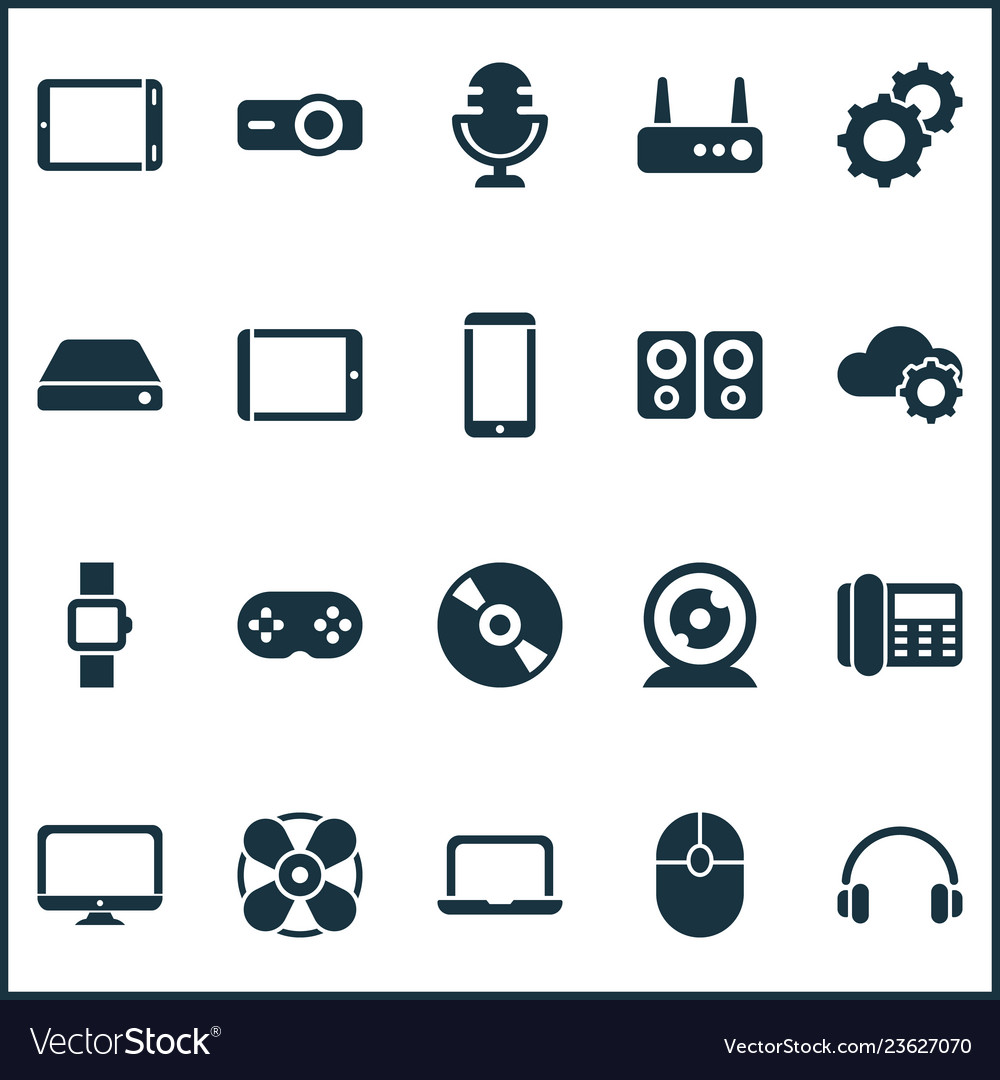 Device icons set with hard drive joystick router vector image Device icons set with hard drive joystick router