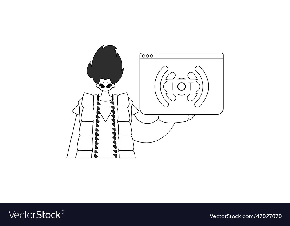 Man grasping iot icon linear design