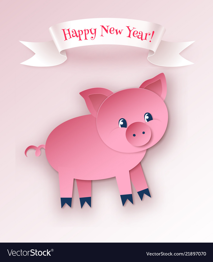 New year postcard with pig character Royalty Free Vector