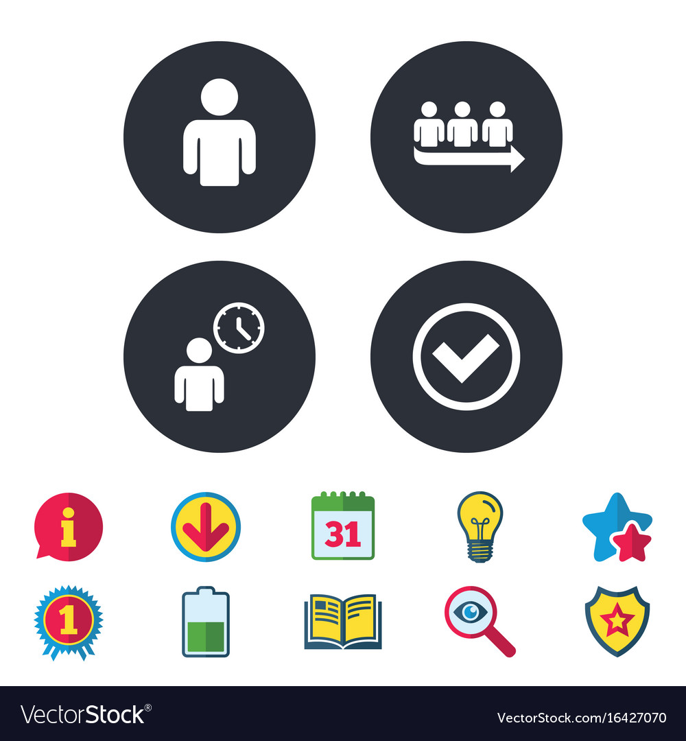 Queue icon person waiting sign check and time