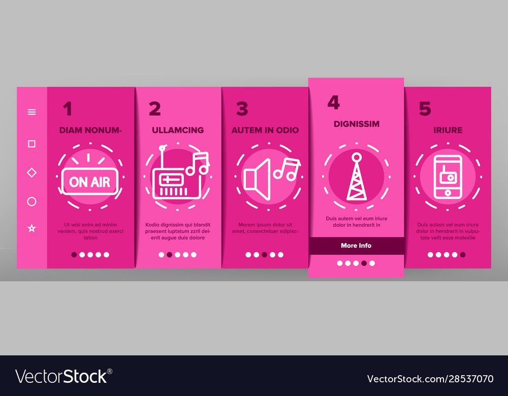 Radio program onboarding icons set vector image Radio program onboarding icons set