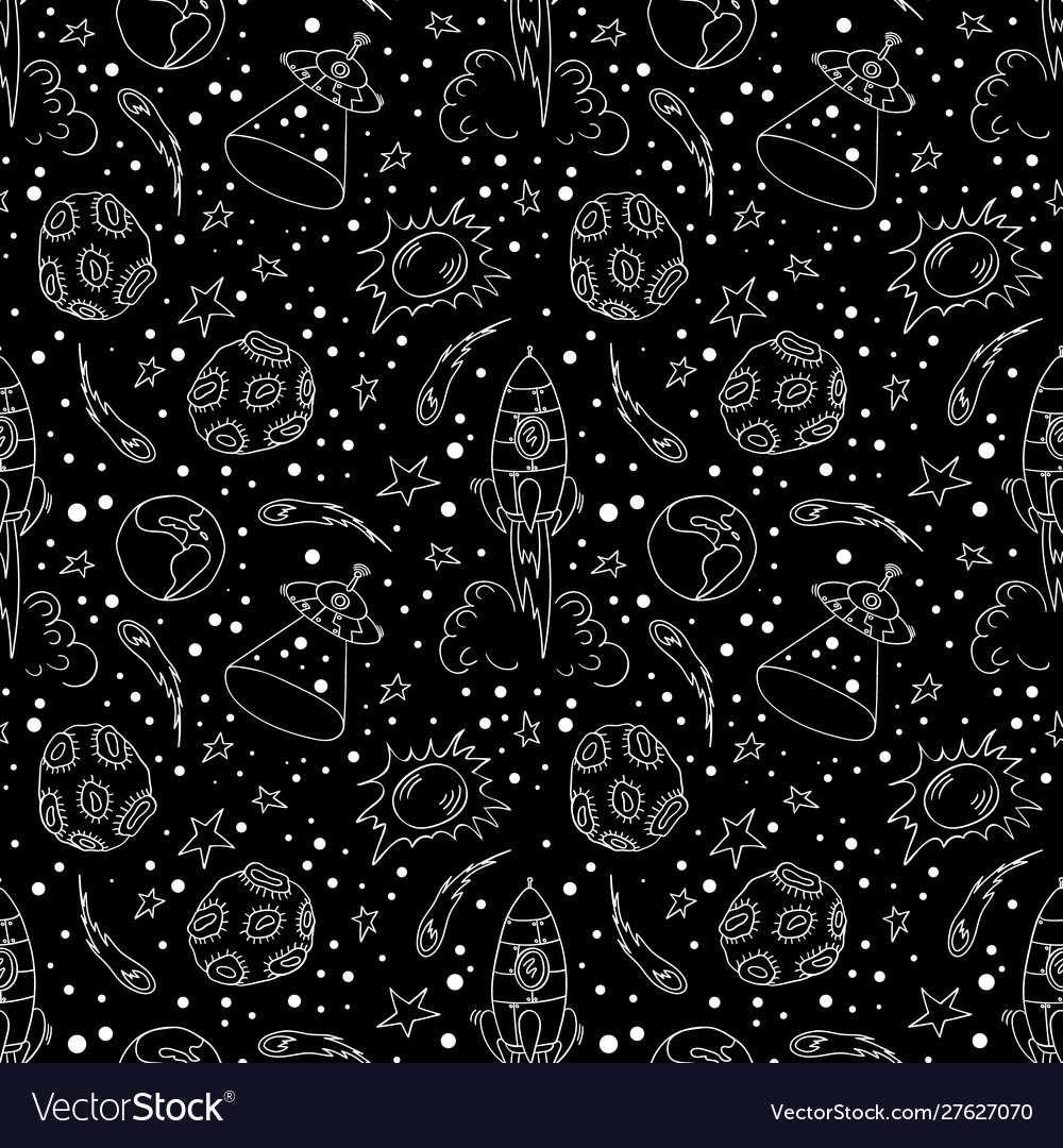 Seamless pattern with hand drawn space elements vector image Seamless pattern with hand drawn space elements