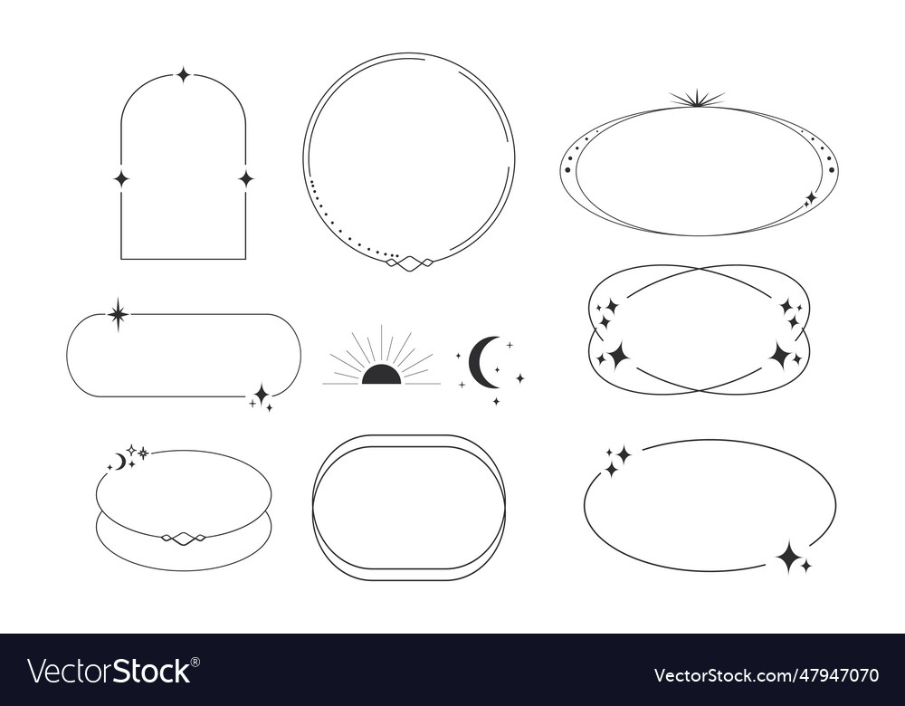 Set celestial frames borders line art esoteric Vector Image Set celestial frames borders line art esoteric