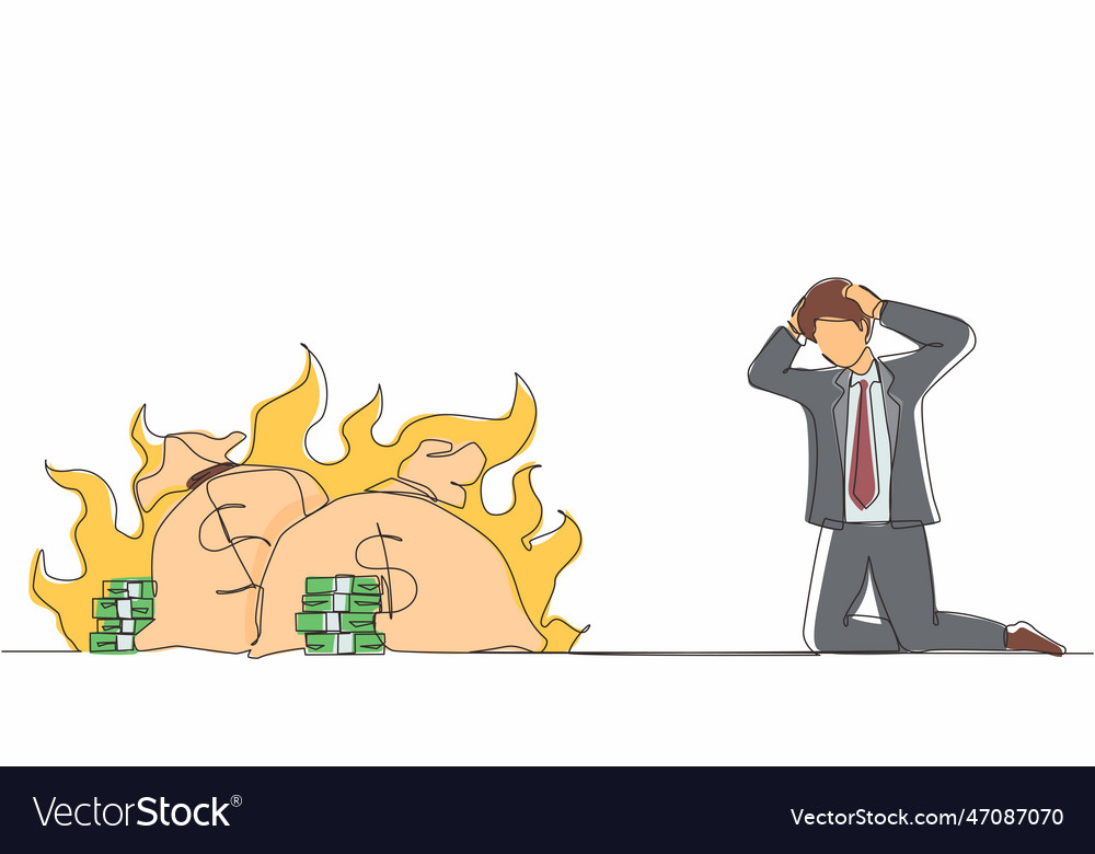 Single continuous line drawing upset businessman Vector Image