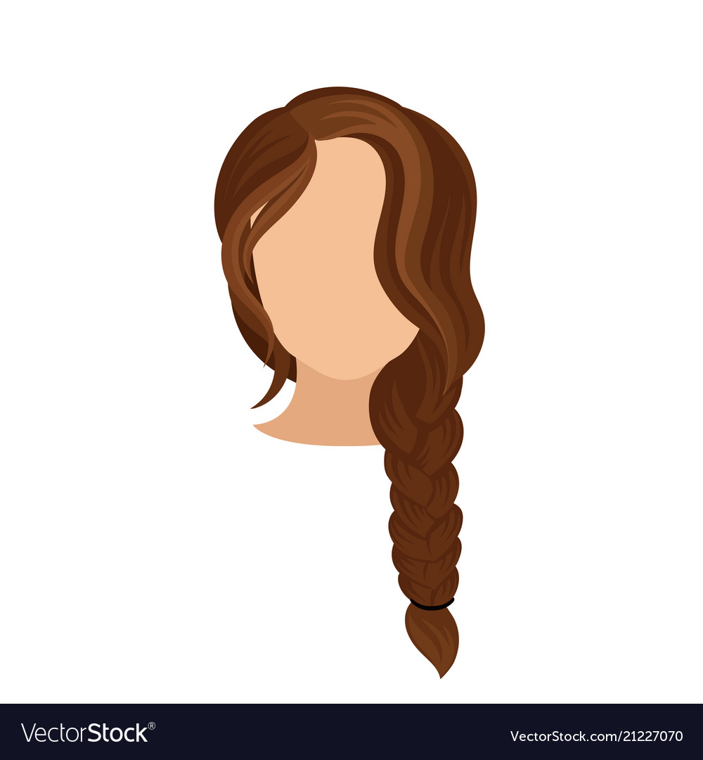 Woman S Head With Long French Braid Dark Brown Vector Image