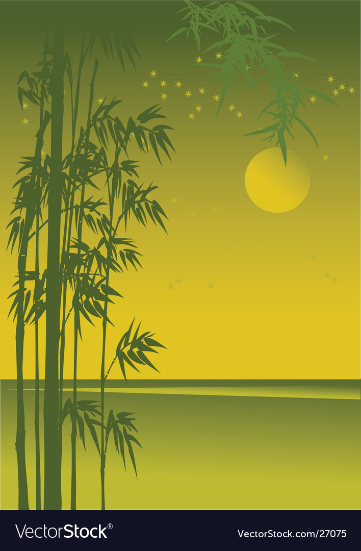 Asian sunset view with bamboo