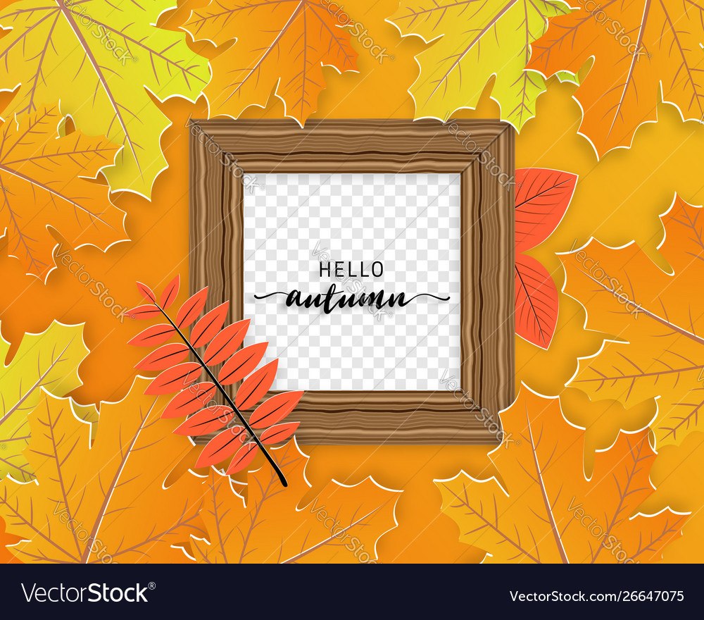 Autumn leafs background with frame board in paper vector image Autumn leafs background with frame board in paper