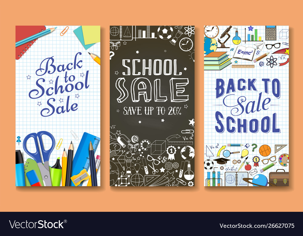 Back to school sale banner template set vector image Back to school sale banner template set