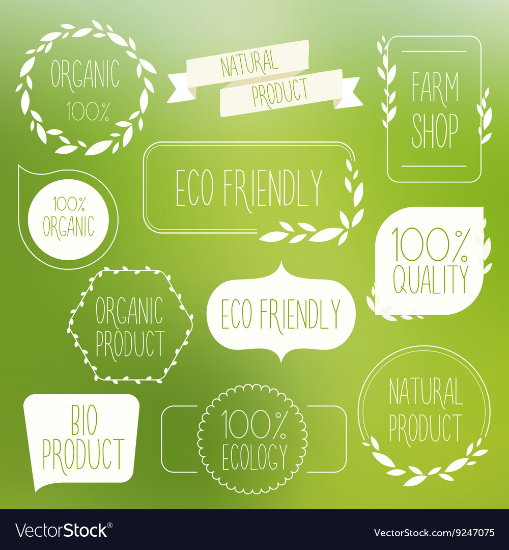 Collection of green labels and badges for organic Vector Image