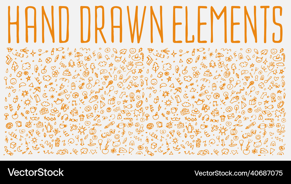 Hand drawn icons and elements pattern digital Vector Image