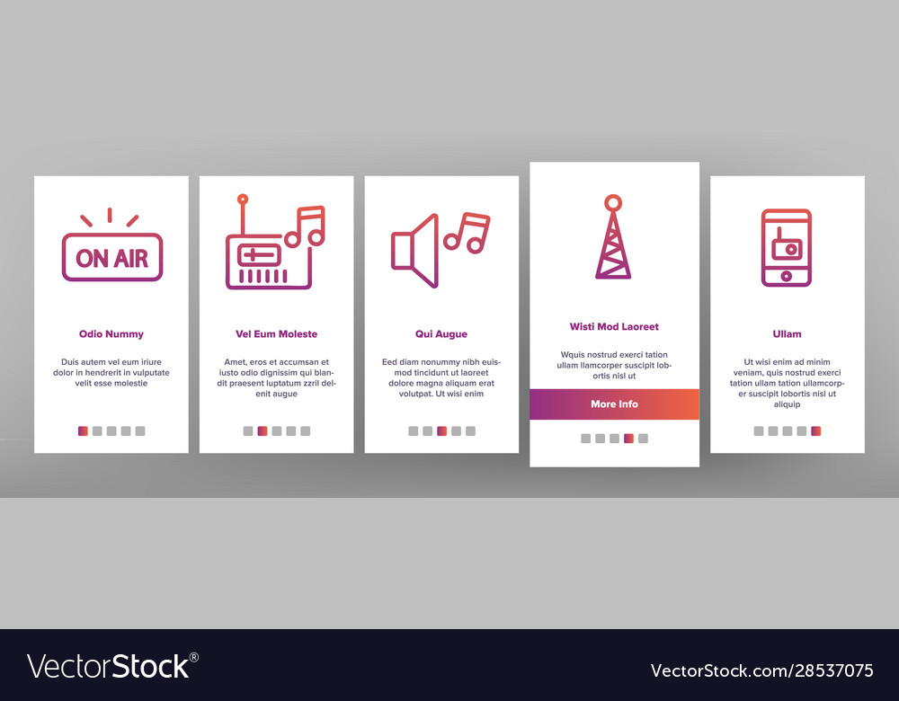 Radio program onboarding icons set vector image Radio program onboarding icons set