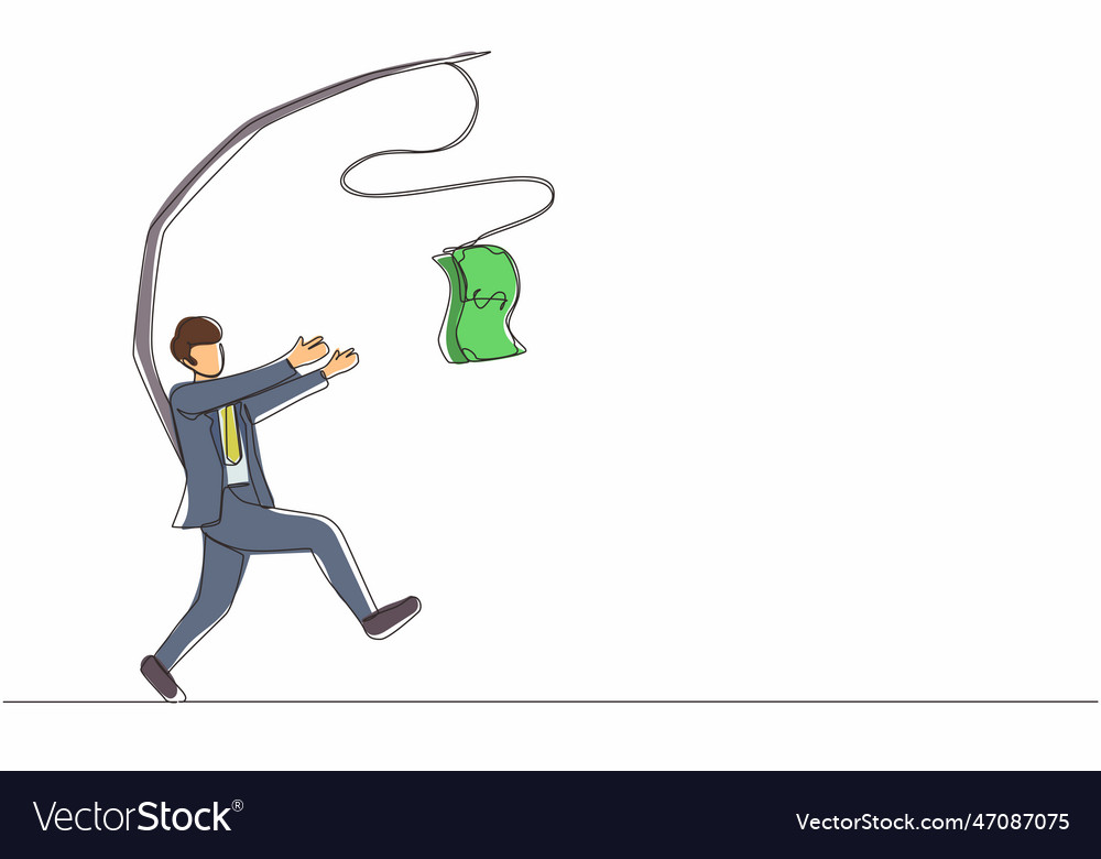 Single one line drawing greedy businessman Vector Image