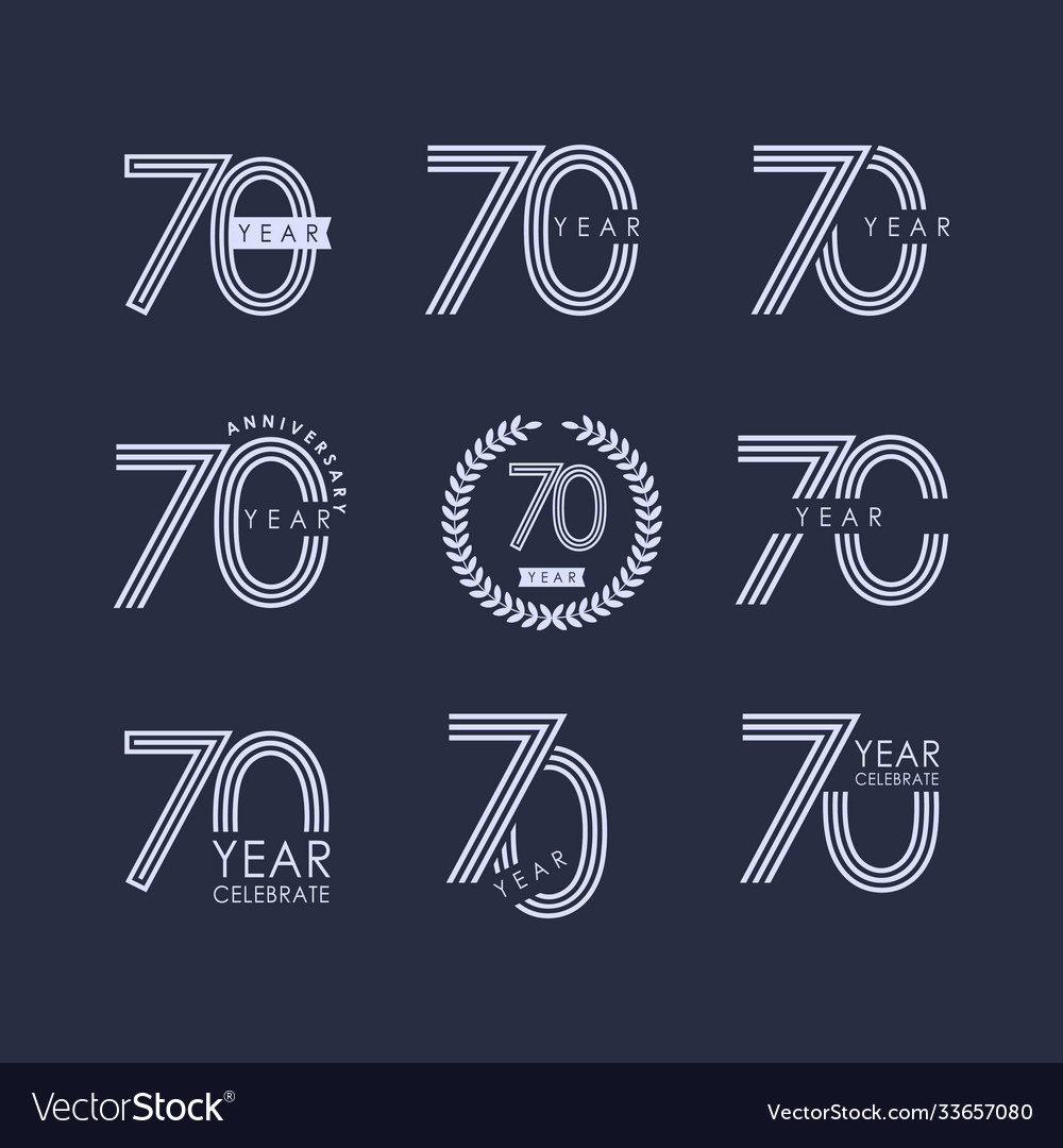 70 year anniversary set template design Royalty Free Vector