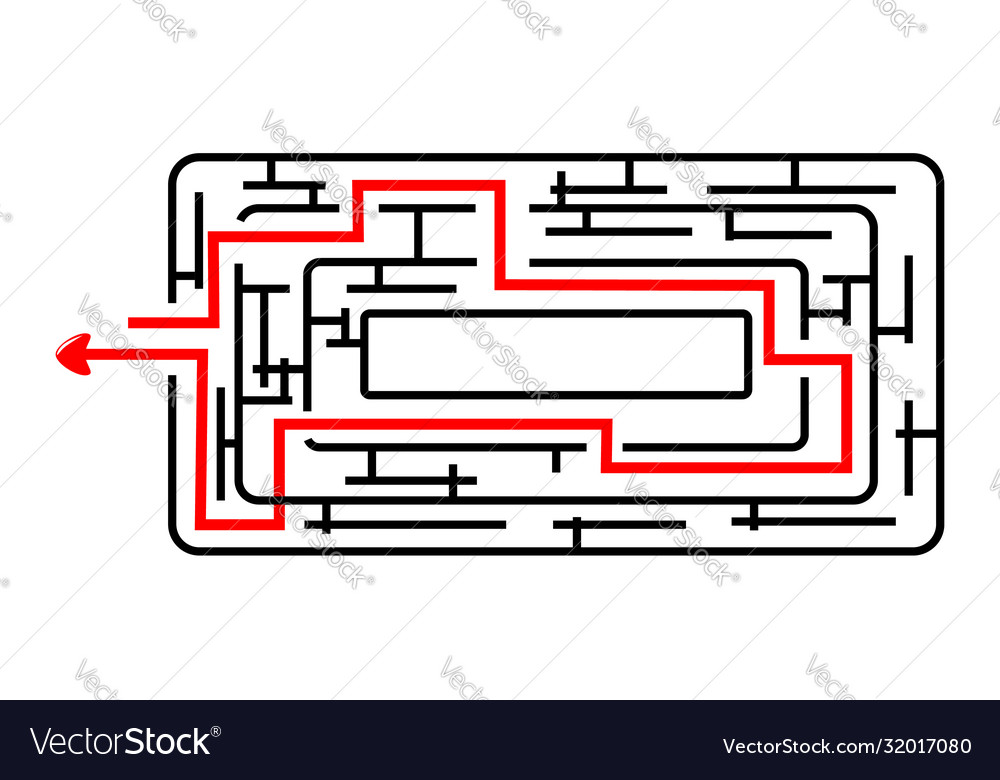Black rectangle rounded corner maze red line from vector image Black rectangle rounded corner maze red line from