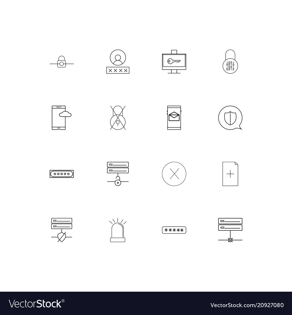 Cyber security linear thin icons set outlined