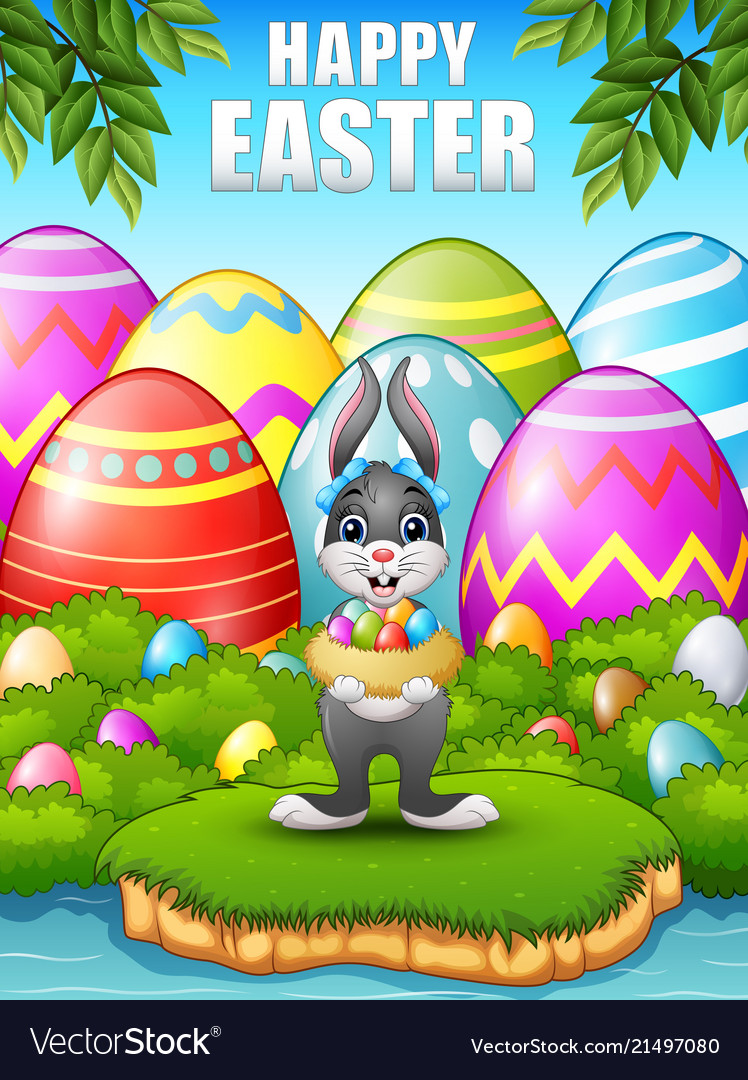 Easter Bunny with Eggs in Woods