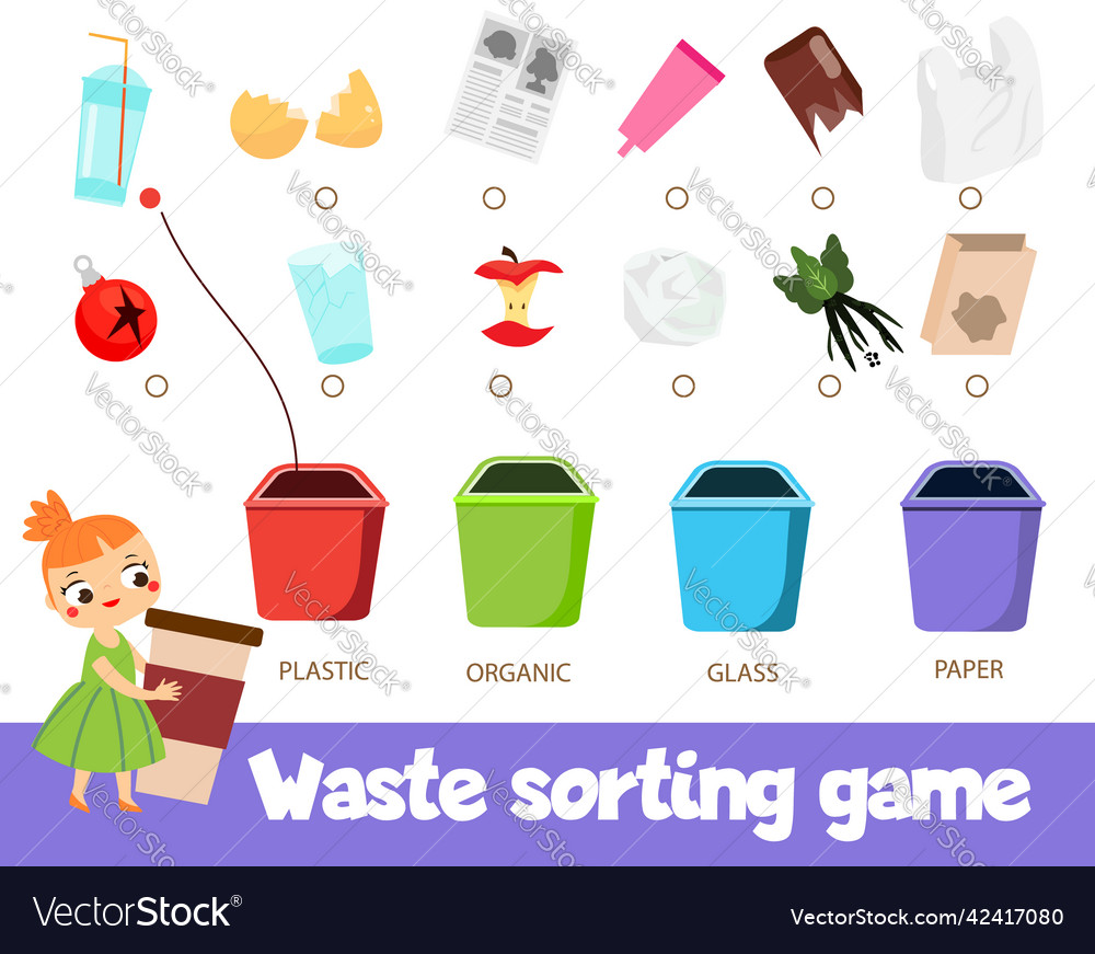Garbage sorting educational children game match
