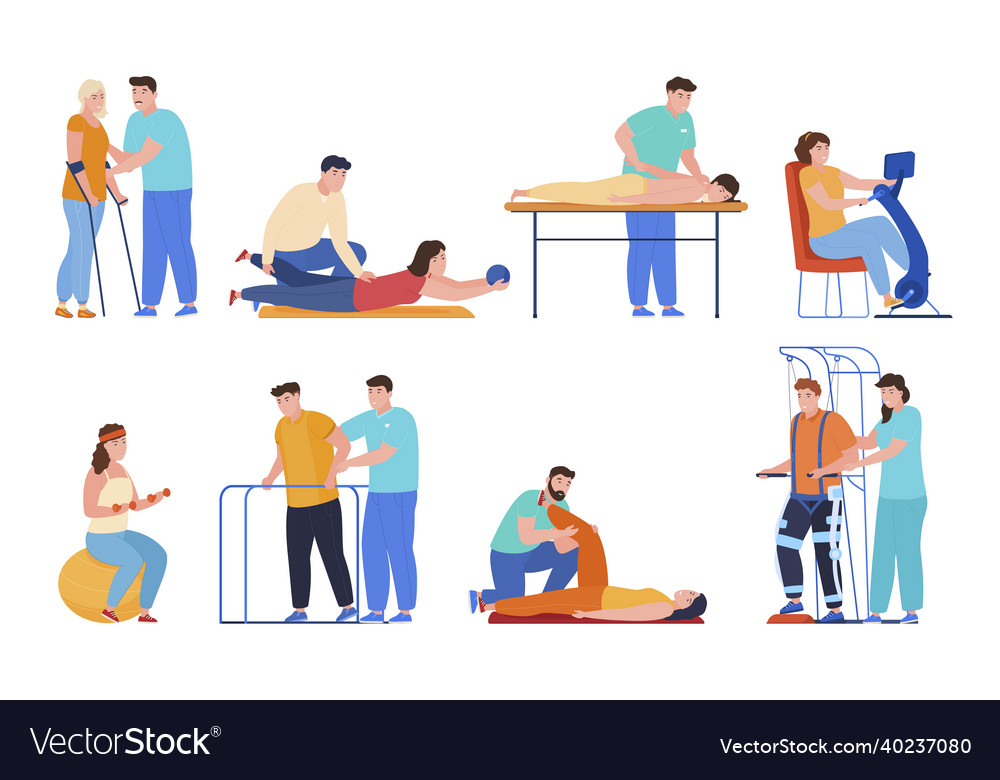 Rehabilitation people after illness set Royalty Free Vector