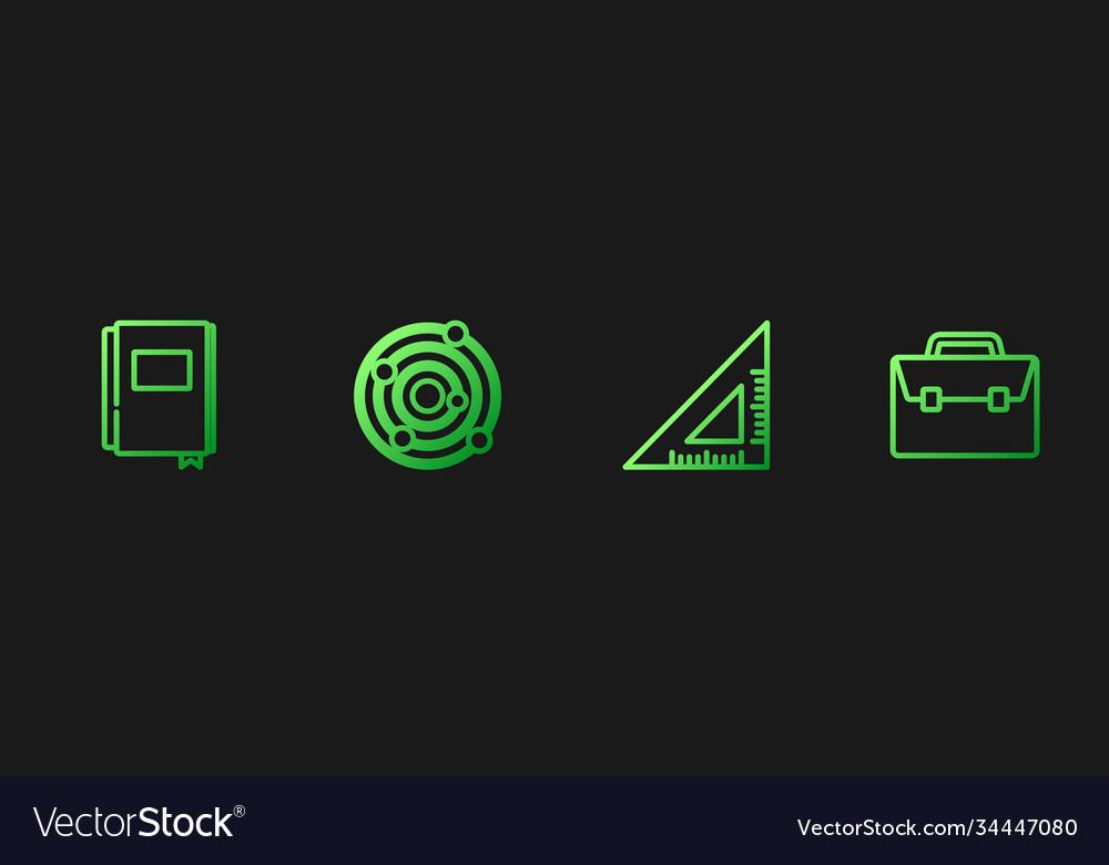 Set line triangular ruler book solar system vector image Set line triangular ruler book solar system