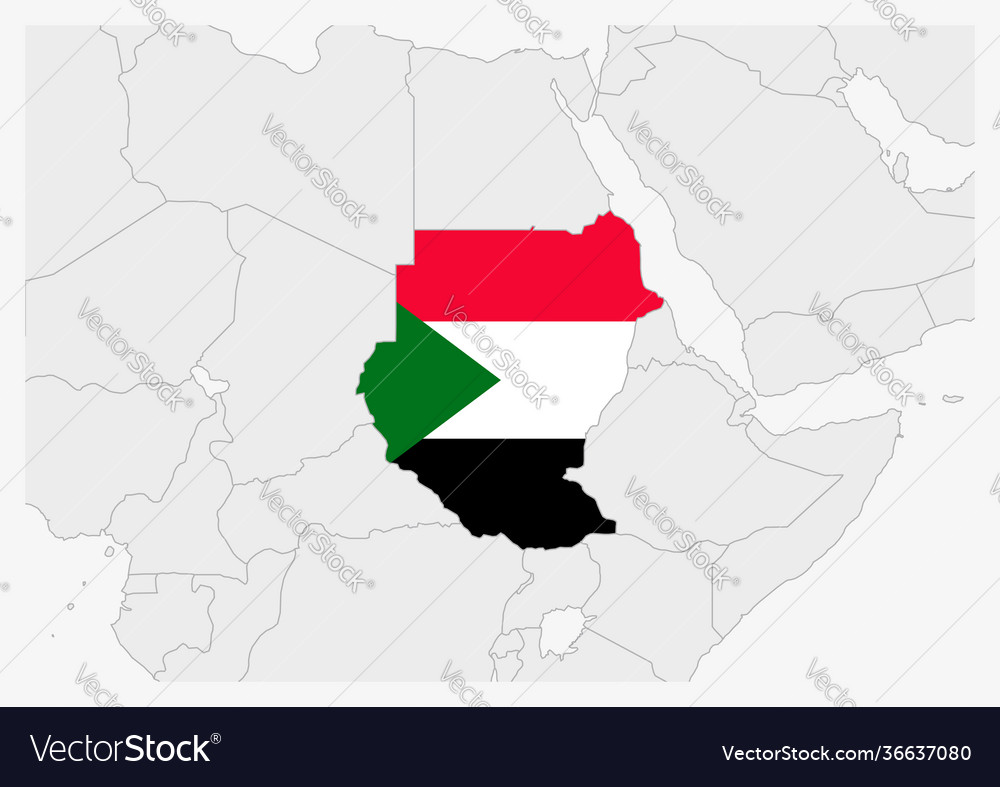 Sudan map highlighted in flag colors