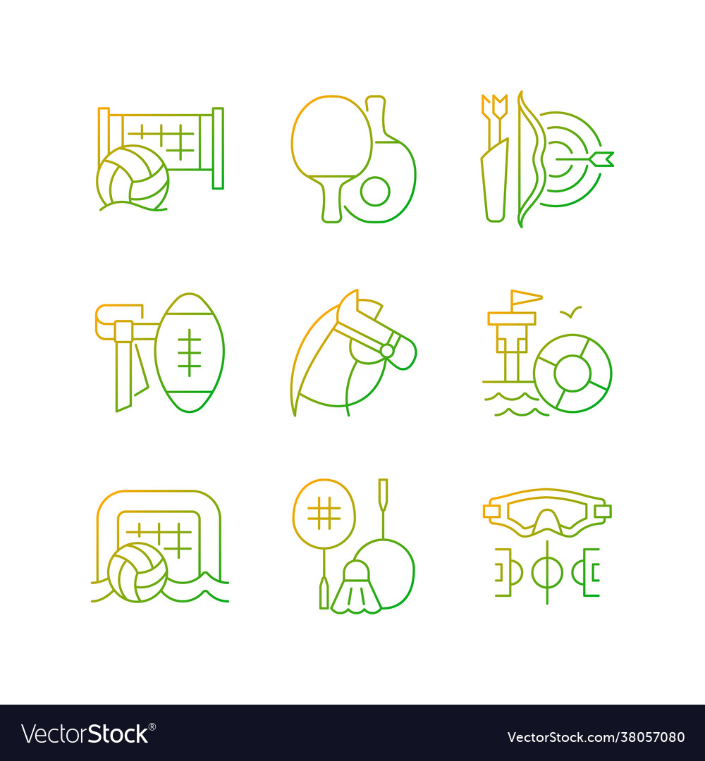 Summer camp activities gradient linear icons set