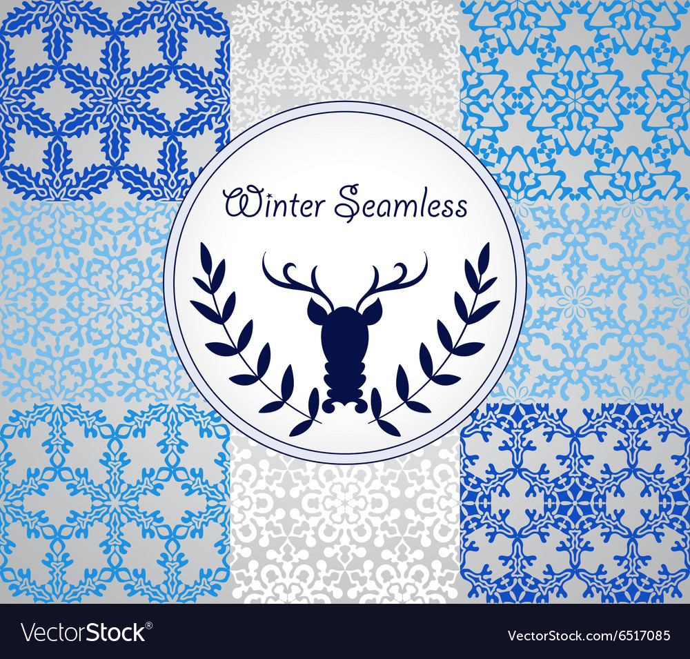 8 seamless patterns with snowflakes