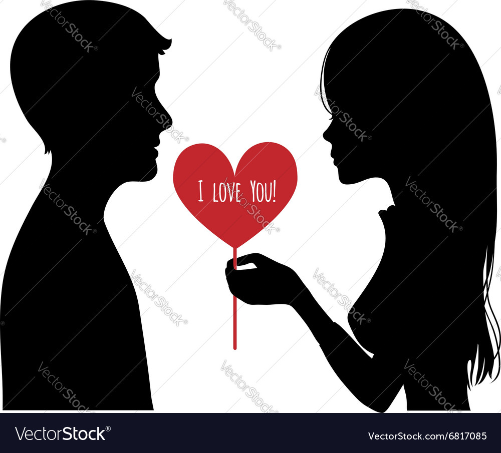 Black silhouette of young couple Royalty Free Vector Image