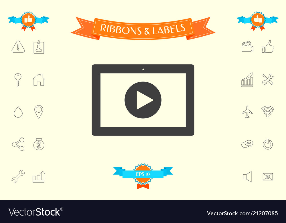 Computer tablet with play button icon Vector Image Computer tablet with play button icon