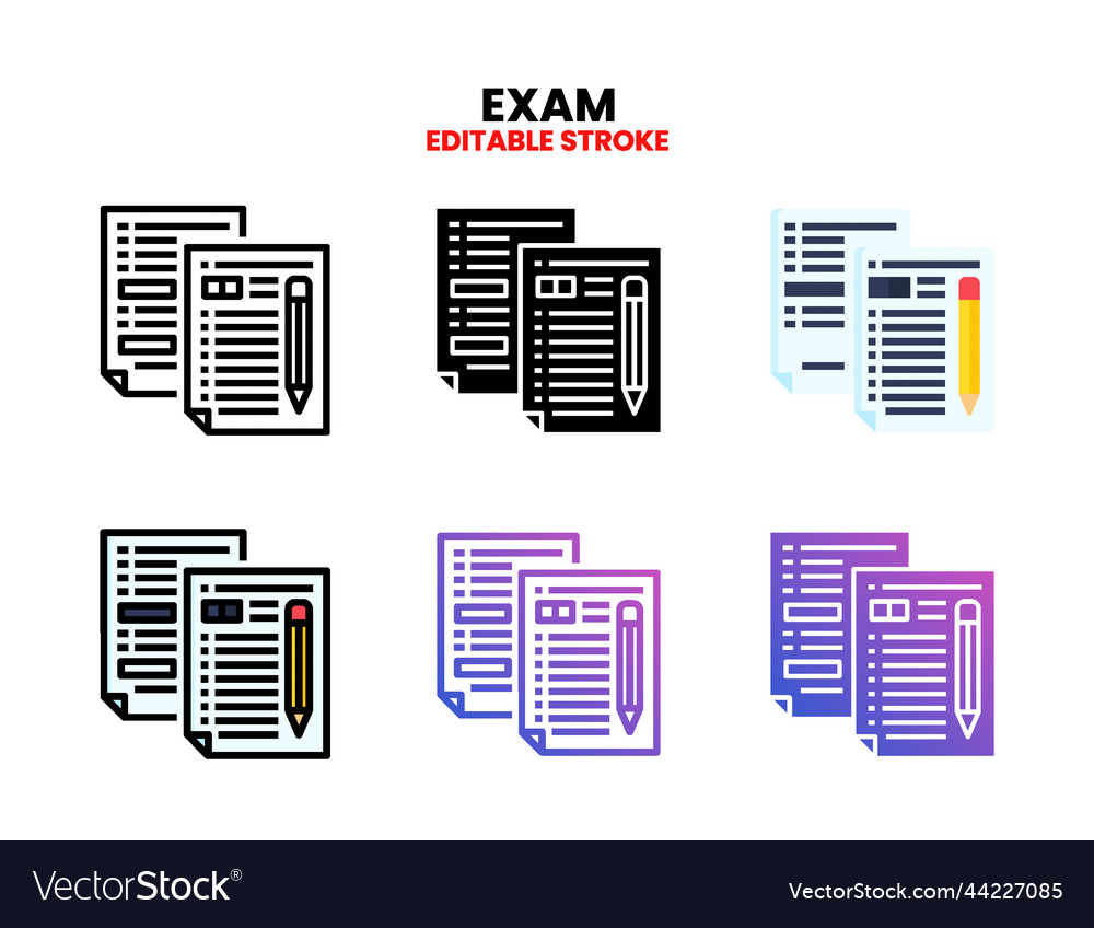 Exam icon set with different styles vector image Exam icon set with different styles