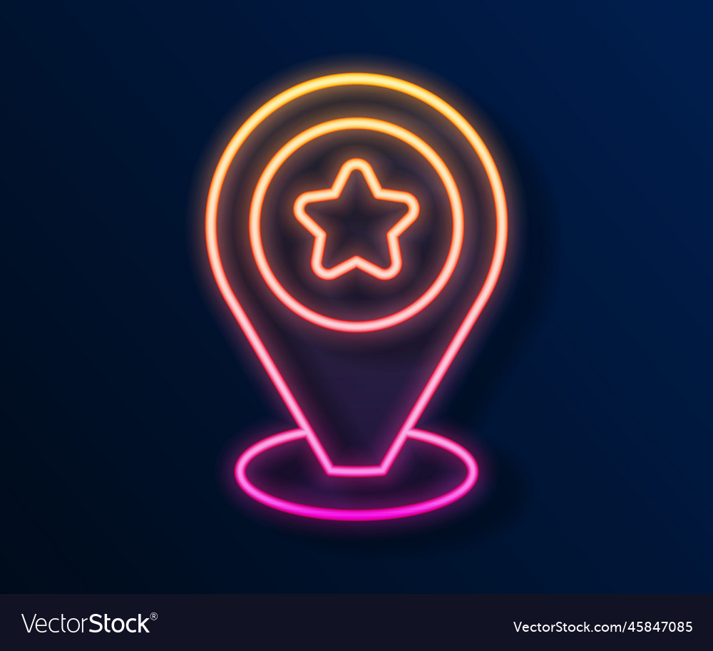 Glowing neon line map pointer with star icon vector image Glowing neon line map pointer with star icon