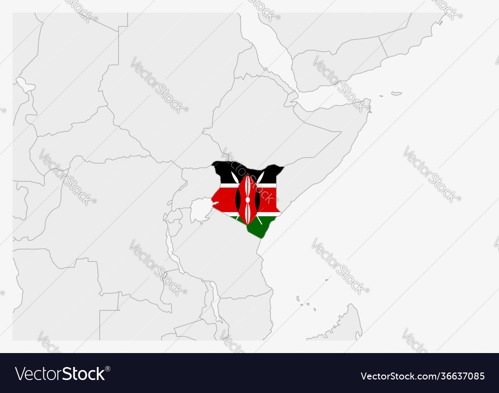 Kenya map highlighted in flag colors