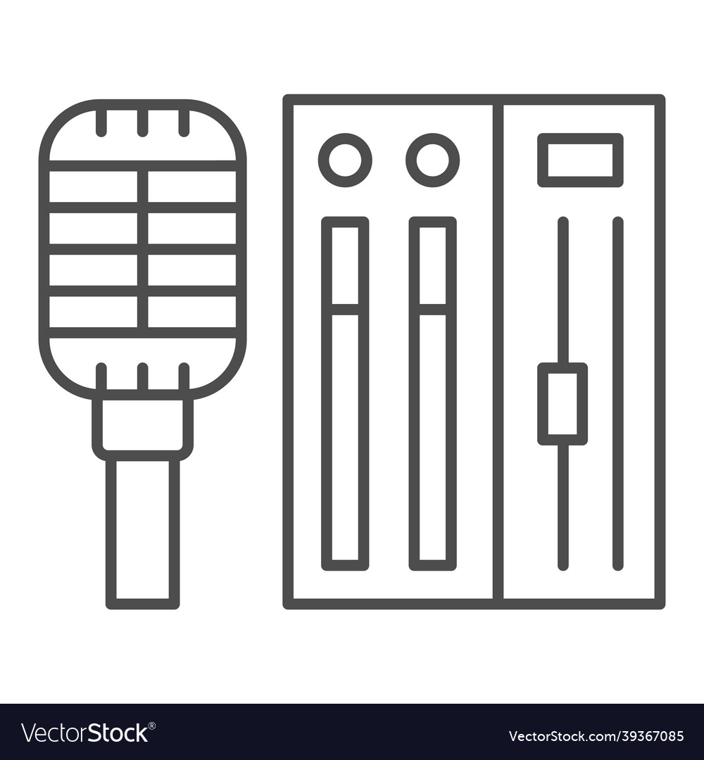 Microphone and sound controller thin line icon