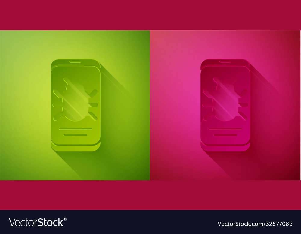 Paper cut system bug on mobile icon isolated vector image Paper cut system bug on mobile icon isolated