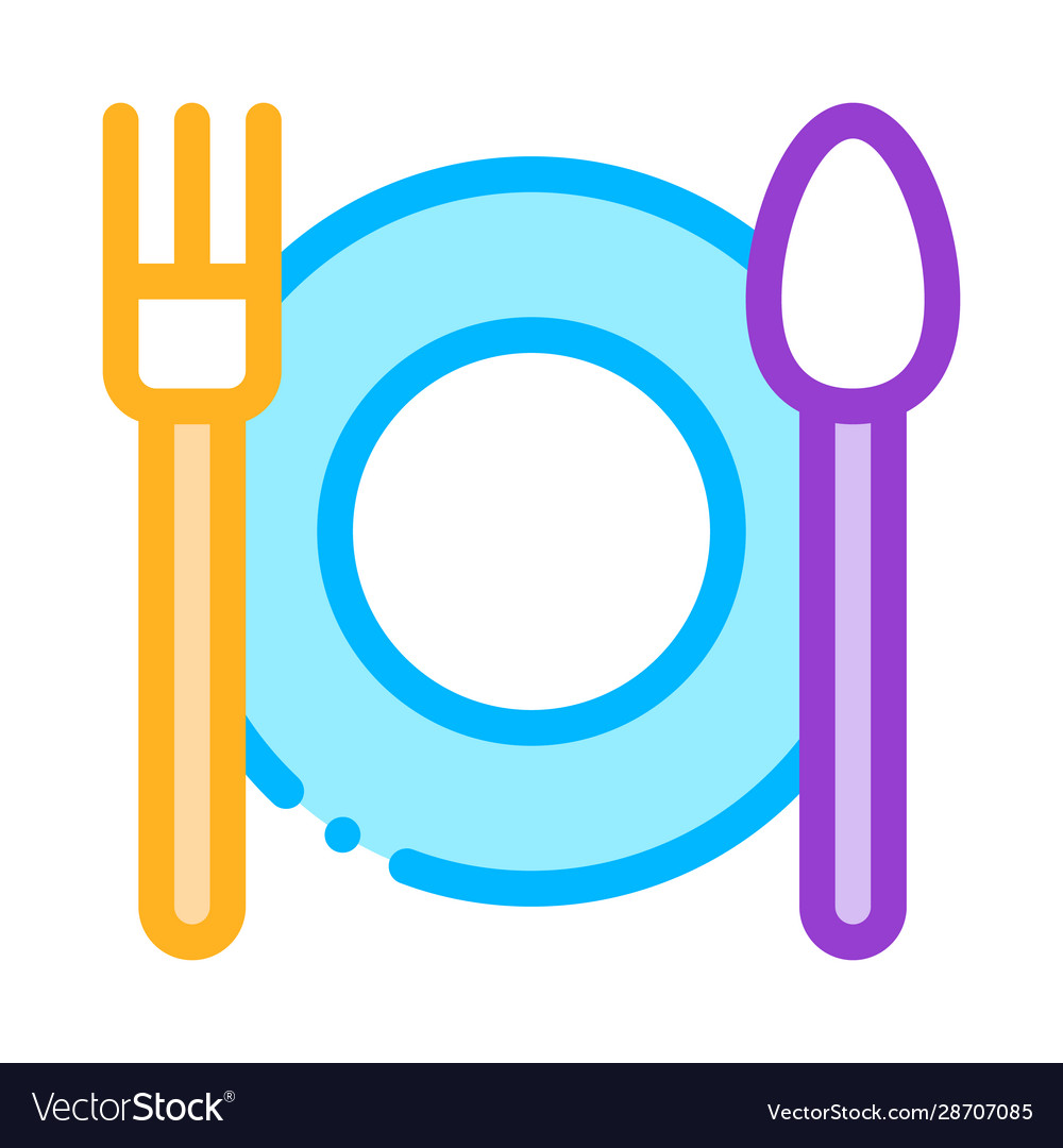 Plate fork and spoon sign thin line icon Vector Image