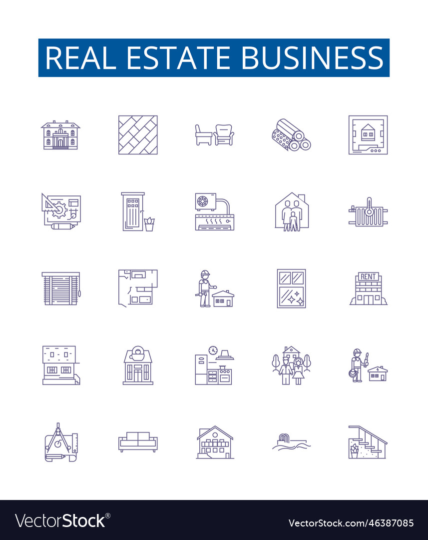 Real estate business line icons signs set design