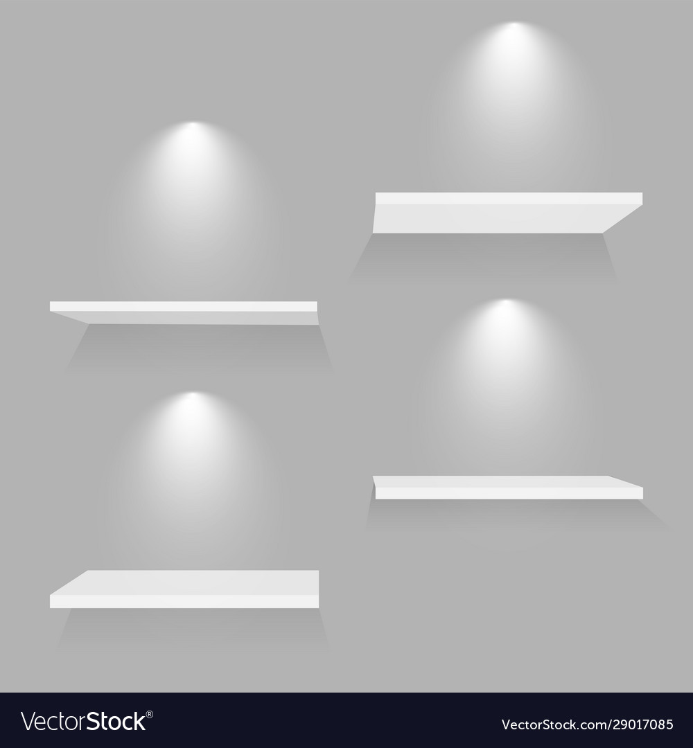 Realistic white shelves empty store bookshelf Vector Image Realistic white shelves empty store bookshelf