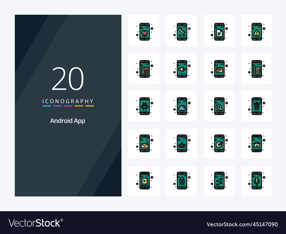 20 android app line filled icon for presentation