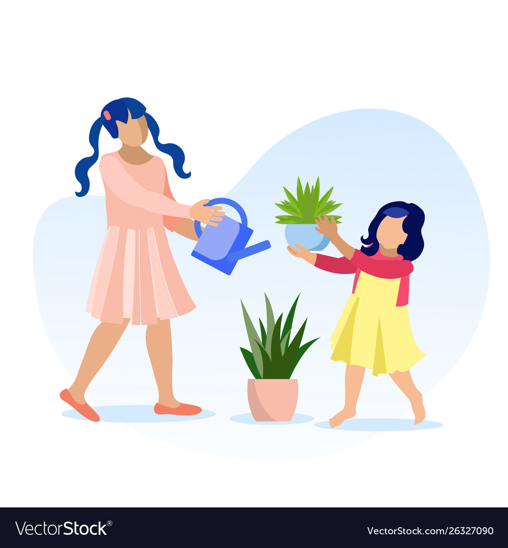 Children watering house plants on pots cartoon Vector Image Children watering house plants on pots cartoon Vector Image