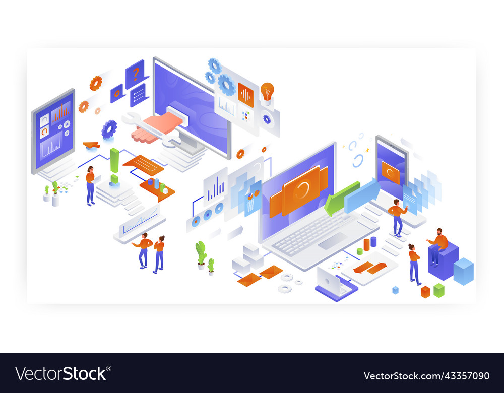 Data sync customer support computer service vector image Data sync customer support computer service
